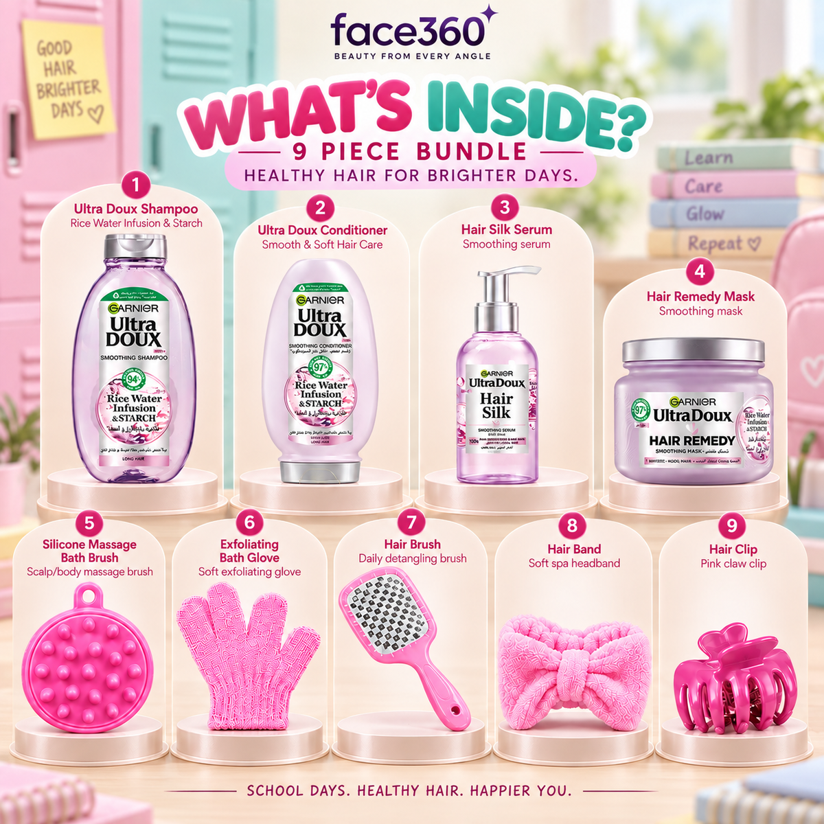 Garnier Ultra Doux Rice Water & Starch 9-Piece Hair Care Bundle