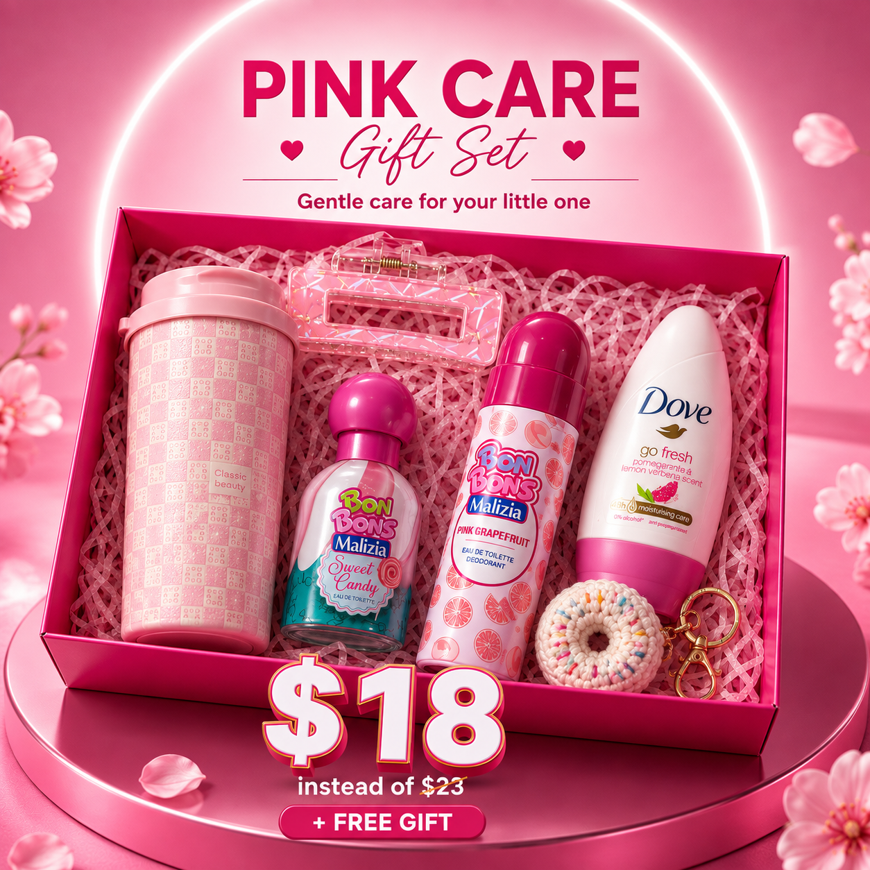 Bon Bons Malizia & Dove Pink Care Gift Set – Gentle Daily Fragrance & Body Care Bundle ($18)
