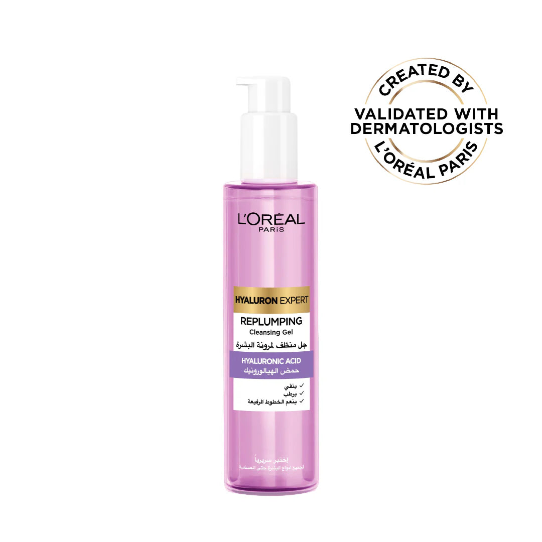 L'Oréal Paris Hyaluron Expert Replumping Cleansing Gel, with Hyaluronic Acid, to Replump, Purify and Hydrate, for All Skin Types Including Sensitive, 150ml