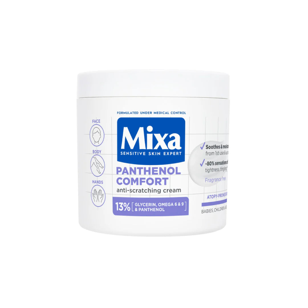Mixa Panthenol Comfort Moisturizing Cream Jar - Anti-Scratching Cream For Dry Skin, Atopy Prone Skin and Eczema - Face, Hands & Body 400 ml