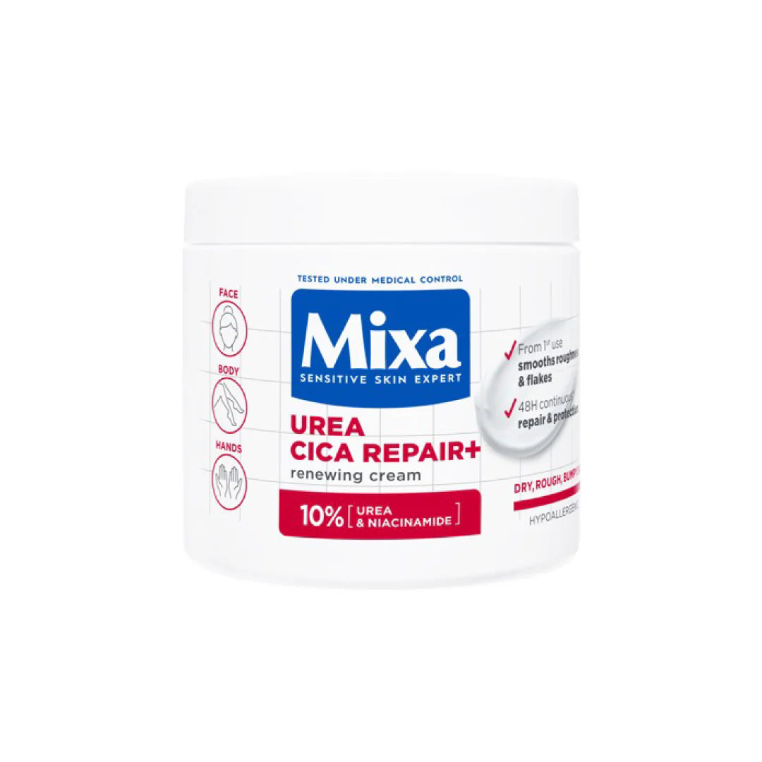 Mixa Urea Cica Repair Moisturizing Cream Jar For Keratosis Pilaris With 10% Urea and Niacinamide For Face, Hands & Body 400 ml