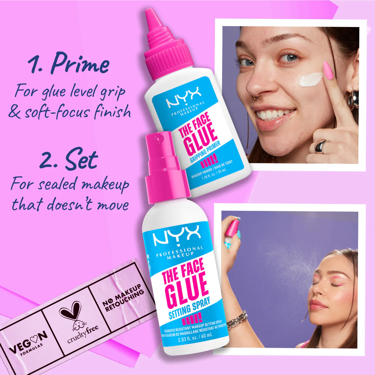 NYX Professional Makeup The Face Glue Setting Spray, Transfer-Resistant Waterproof Setting Spray, Up to 24HR Make Up Wear