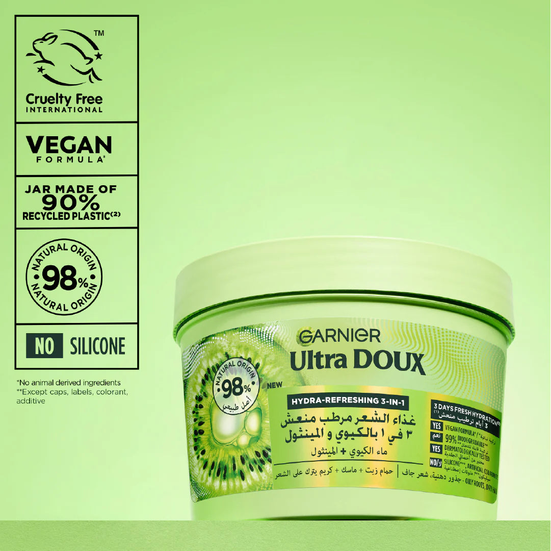 Garnier Ultra Doux Hair Food Kiwi Hydrating Hair Mask for Oily Roots & Dry Hair 390ml