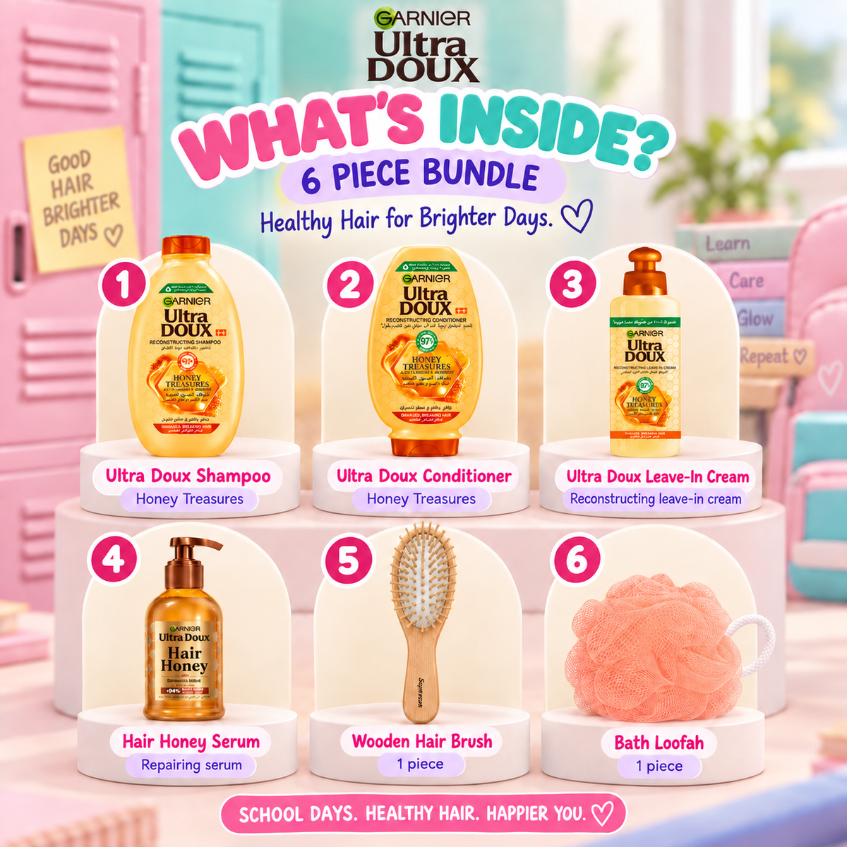 Garnier Ultra Doux Honey Treasures Back-to-School Hair Repair & Care Bundle