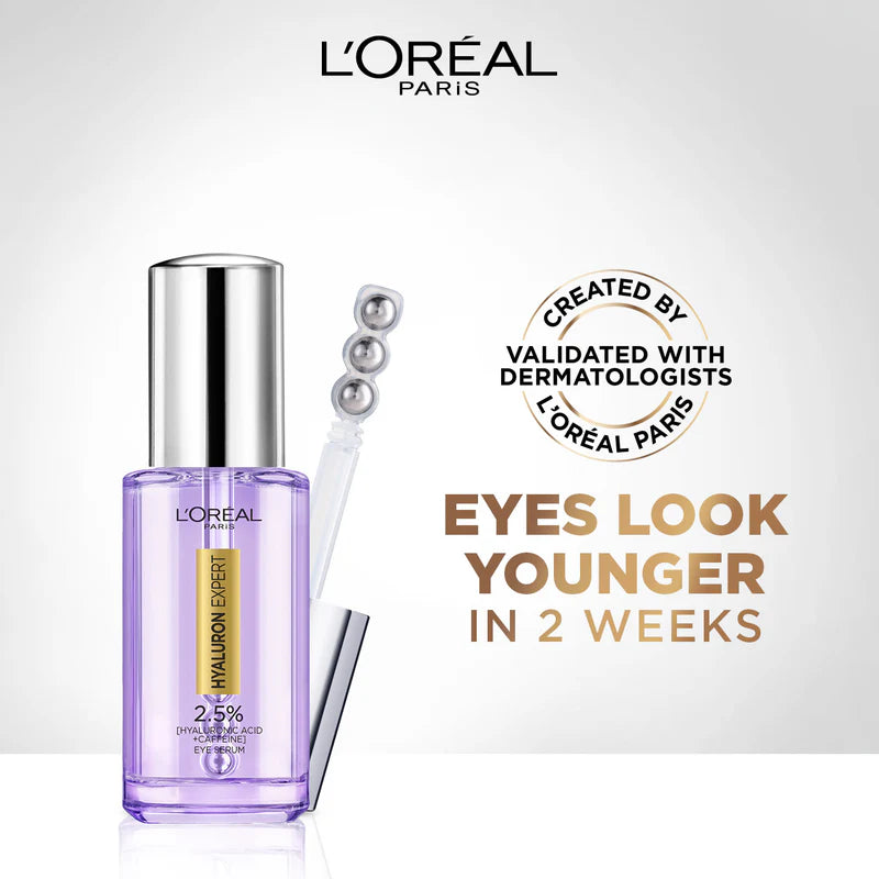 L'Oréal Paris Hyaluron Expert – Anti-Aging Eye Serum & Moisturiser with 2.5% Hyaluronic Acid & Caffeine