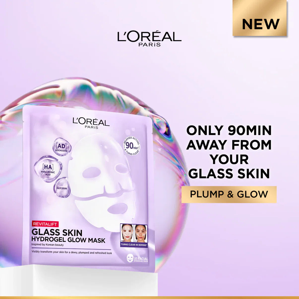 L'Oréal Paris Revitalift Glass Skin Hydrogel Glow Mask, Transform Your Skin For A Dewy, Plumped, Glass Skin In Only 90 Minutes