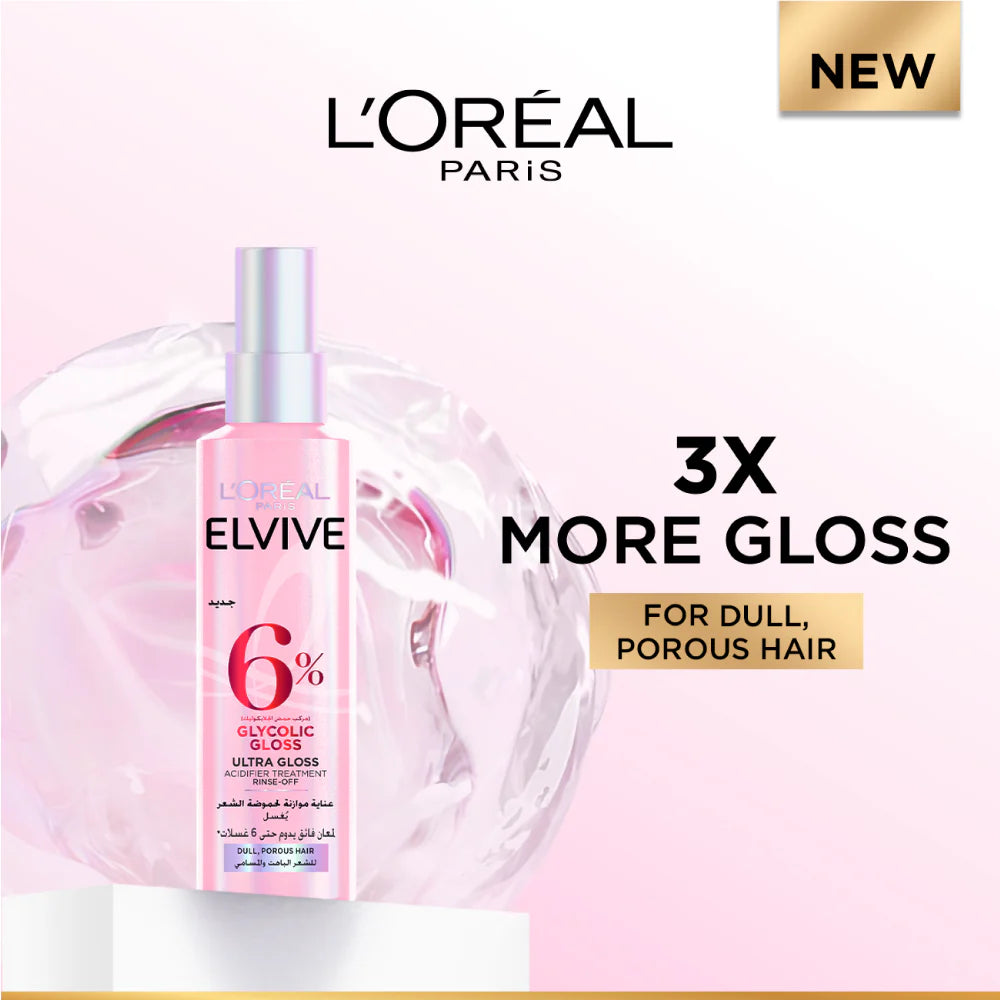 L’Oréal Paris Elvive Glycolic Gloss 5-minute Lamination Rinse-Off, At-home glossing Acidifier treatment, 6% [Gloss Complex] with Glycolic Acid, For Dull Hair, 200ml