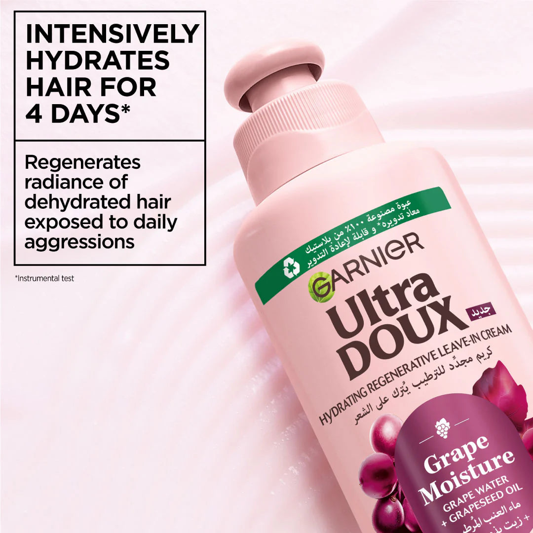 Garnier Ultra Doux Grape Moisture 2 in 1 Styling Cream, Volumizing Hydration for Dehydrated Hair With Hydrating Grape Water + Antioxidant Grapeseed Oil
