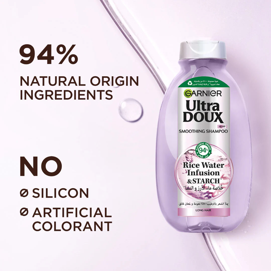 Garnier Ultra Doux Rice Water Infusion & Starch Shampoo For Long Hair, Smooth And Shine
