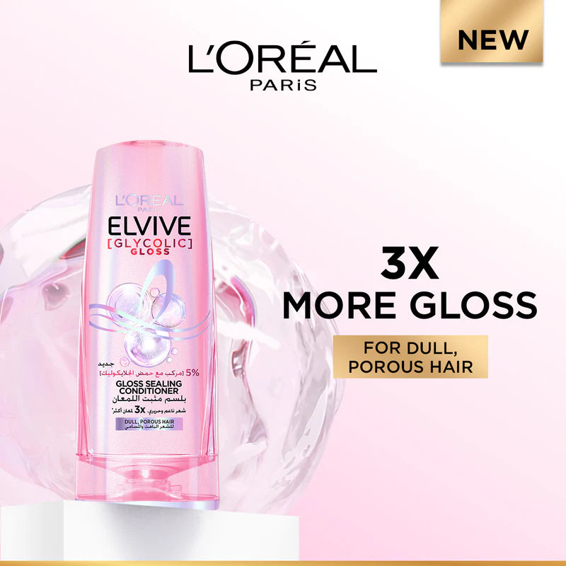 L'Oréal Paris Elvive Glycolic Gloss Gloss Sealing Conditioner – Shine & Smooth Dull, Porous Hair
