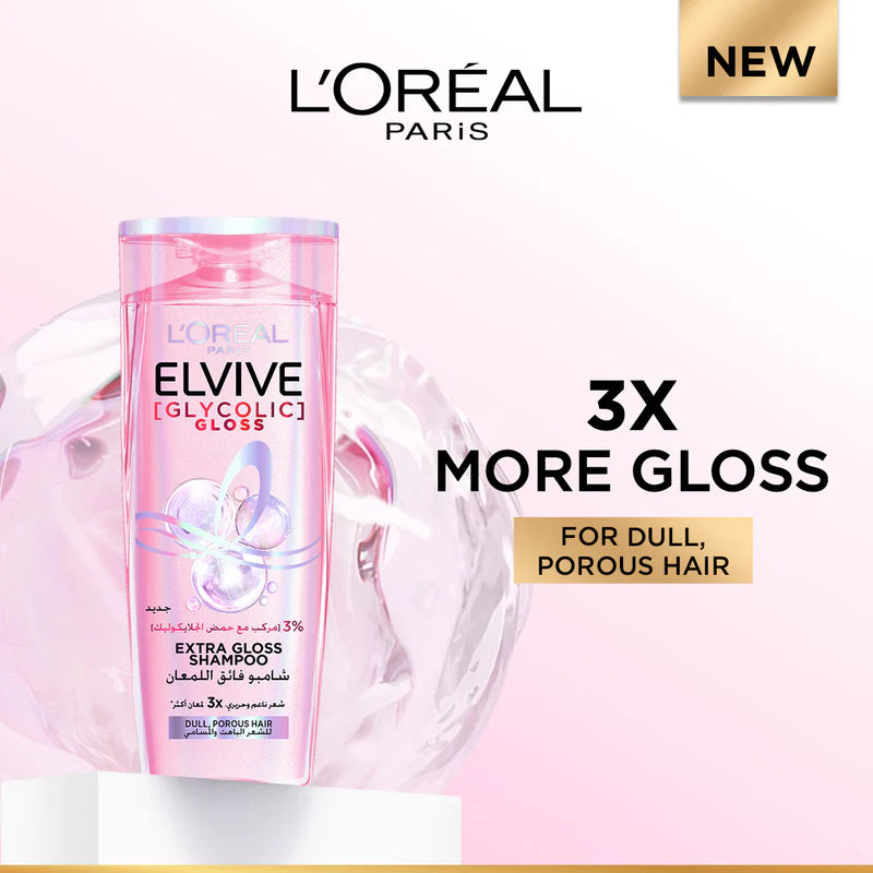 L'Oréal Paris Elvive Glycolic Gloss Extra Gloss Shampoo – Shine & Smooth Dull, Porous Hair
