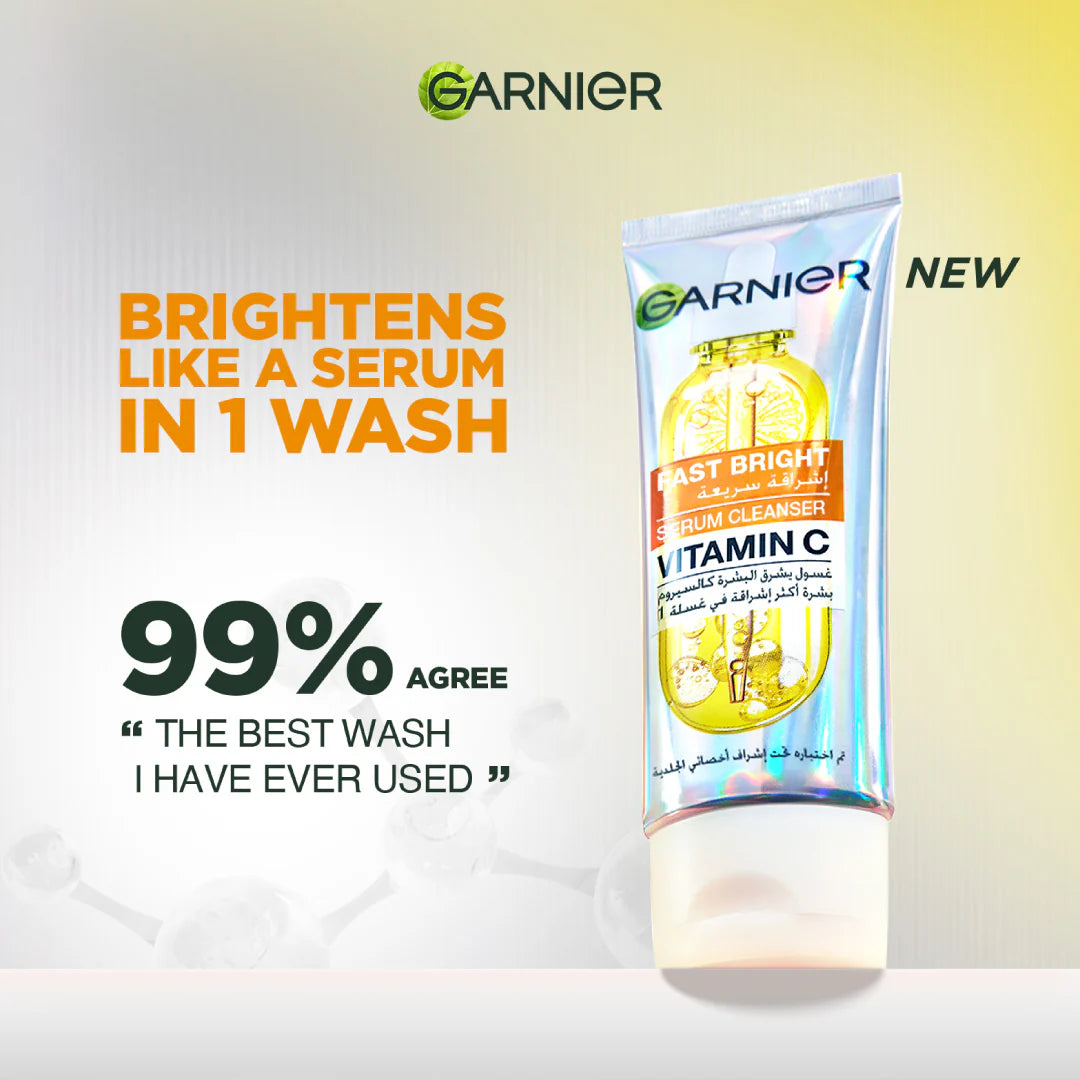 Garnier Fast Bright Serum Cleanser - Dual Action Foam Cleanser, Brightens in 1 Wash - For All Skin Types, Even Sensitive Skin