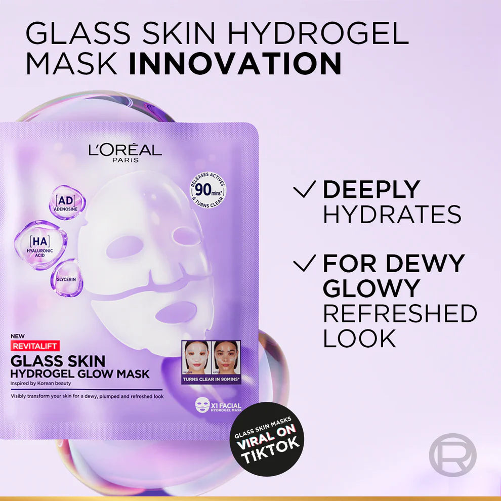L'Oréal Paris Revitalift Glass Skin Hydrogel Glow Mask, Transform Your Skin For A Dewy, Plumped, Glass Skin In Only 90 Minutes