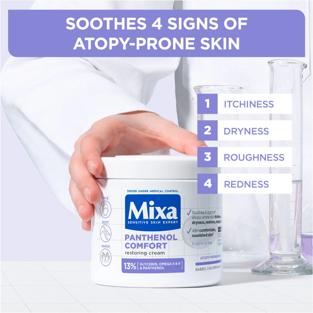 Mixa Panthenol Comfort Moisturizing Cream Jar - Anti-Scratching Cream For Dry Skin, Atopy Prone Skin and Eczema - Face, Hands & Body 400 ml