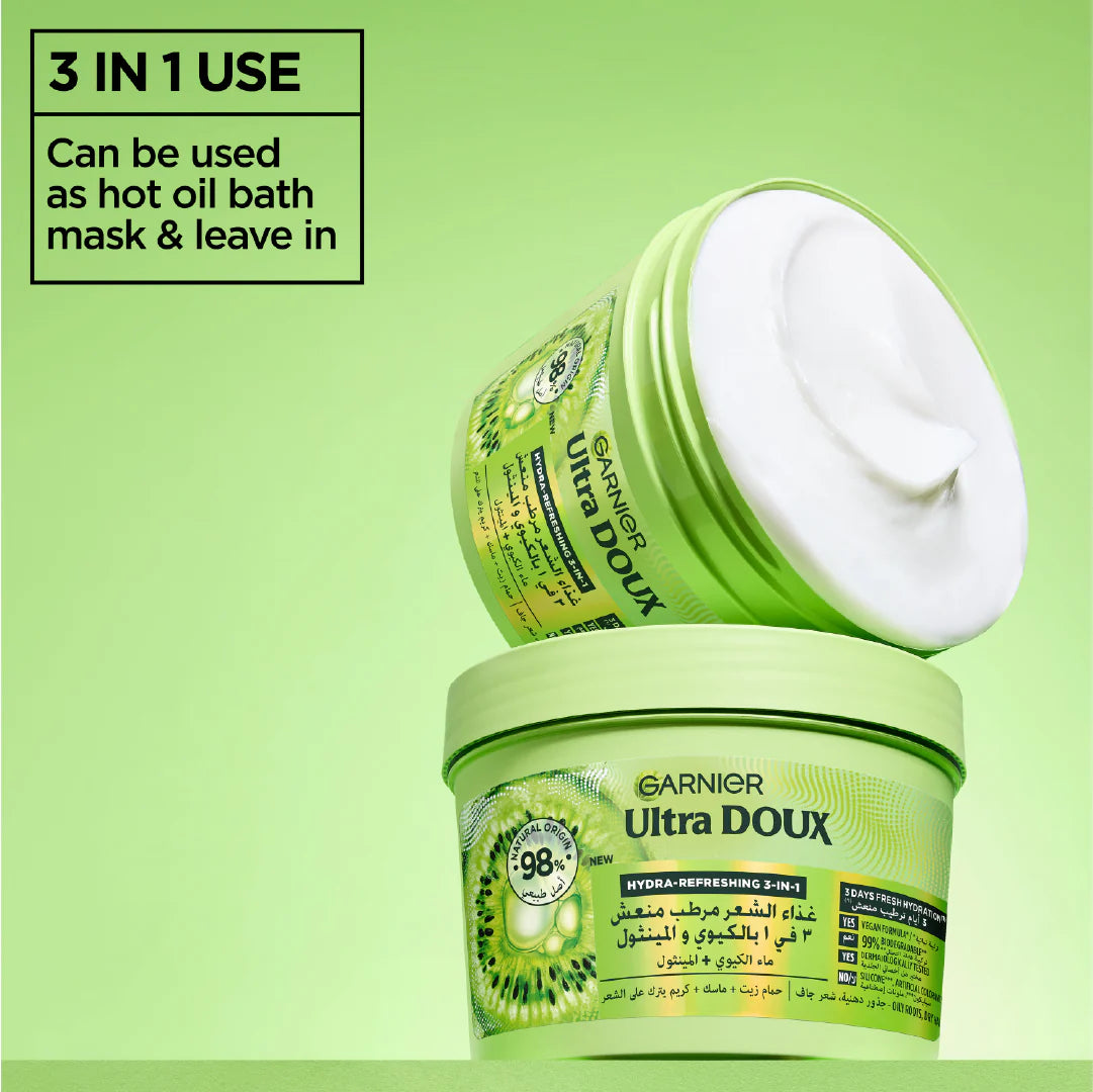 Garnier Ultra Doux Hair Food Kiwi Hydrating Hair Mask for Oily Roots & Dry Hair 390ml