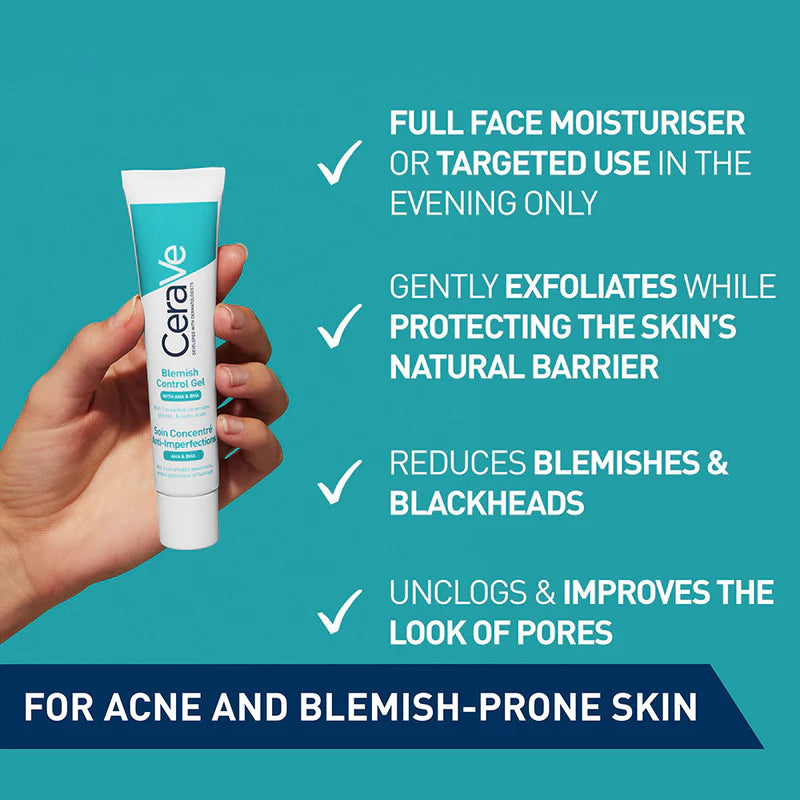 CeraVe Blemish Control Gel Moisturiser – Acne & Blemish Treatment with AHA/BHA