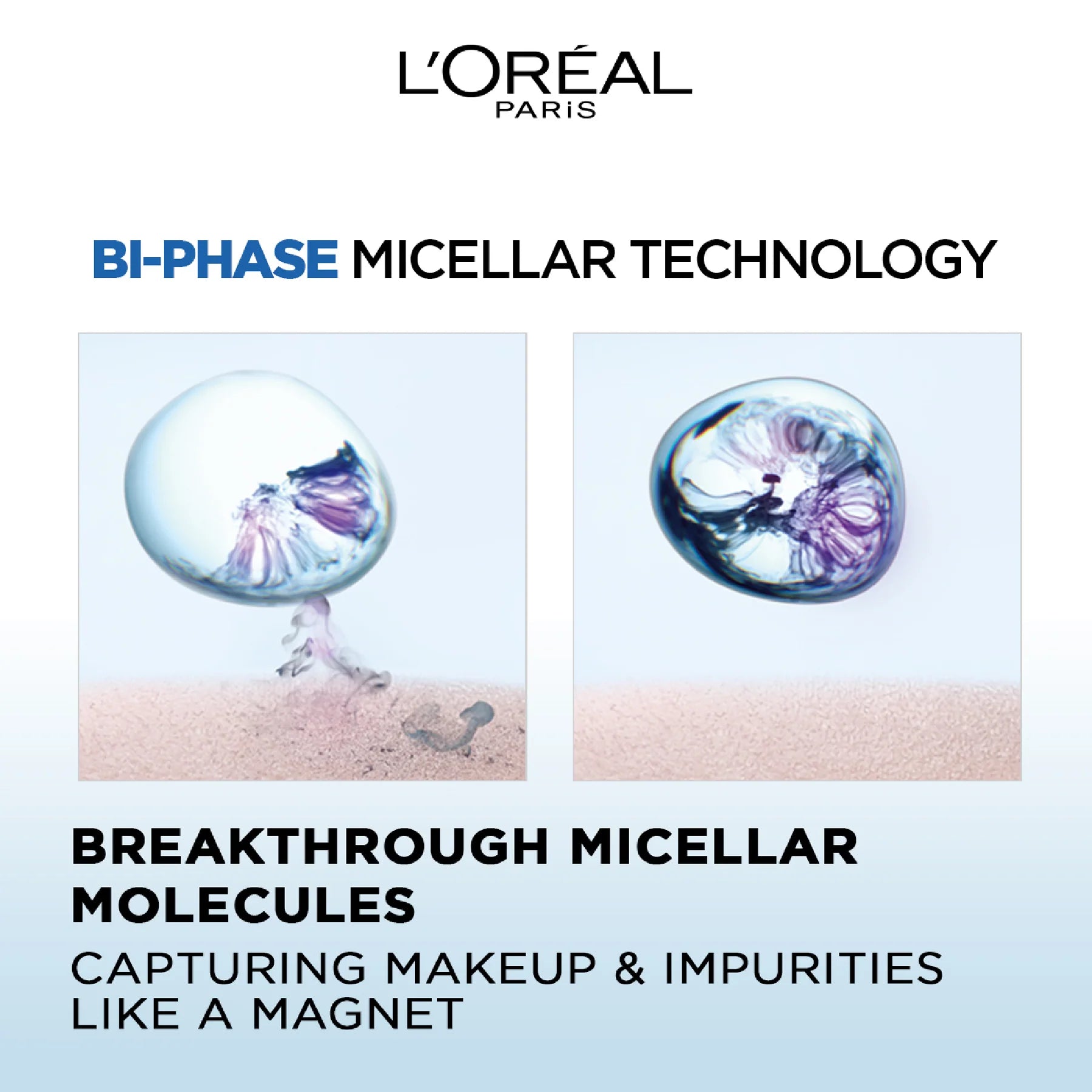 L'Oréal Paris 3-in-1 Bi-Phase Micellar Water, Deeply Cleanse, Remove Water Proof Makeup and Soothe, for All Skin Types and Sensitive Skin, 400ml