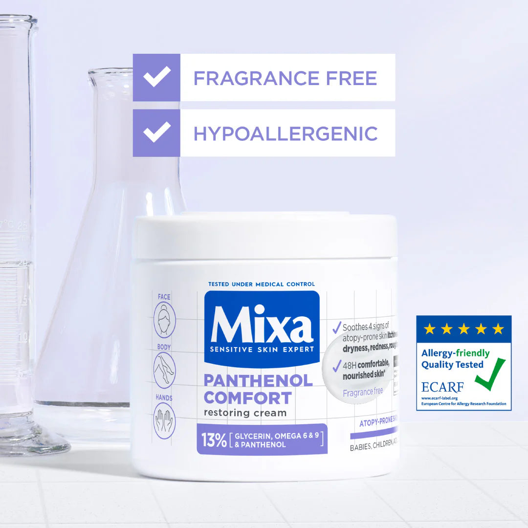 Mixa Panthenol Comfort Moisturizing Cream Jar - Anti-Scratching Cream For Dry Skin, Atopy Prone Skin and Eczema - Face, Hands & Body 400 ml