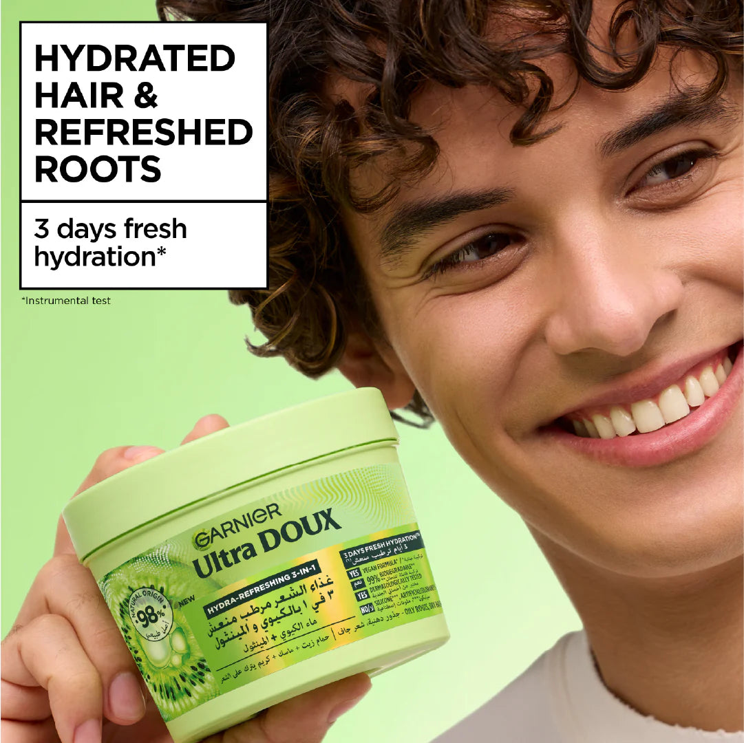 Garnier Ultra Doux Hair Food Kiwi Hydrating Hair Mask for Oily Roots & Dry Hair 390ml