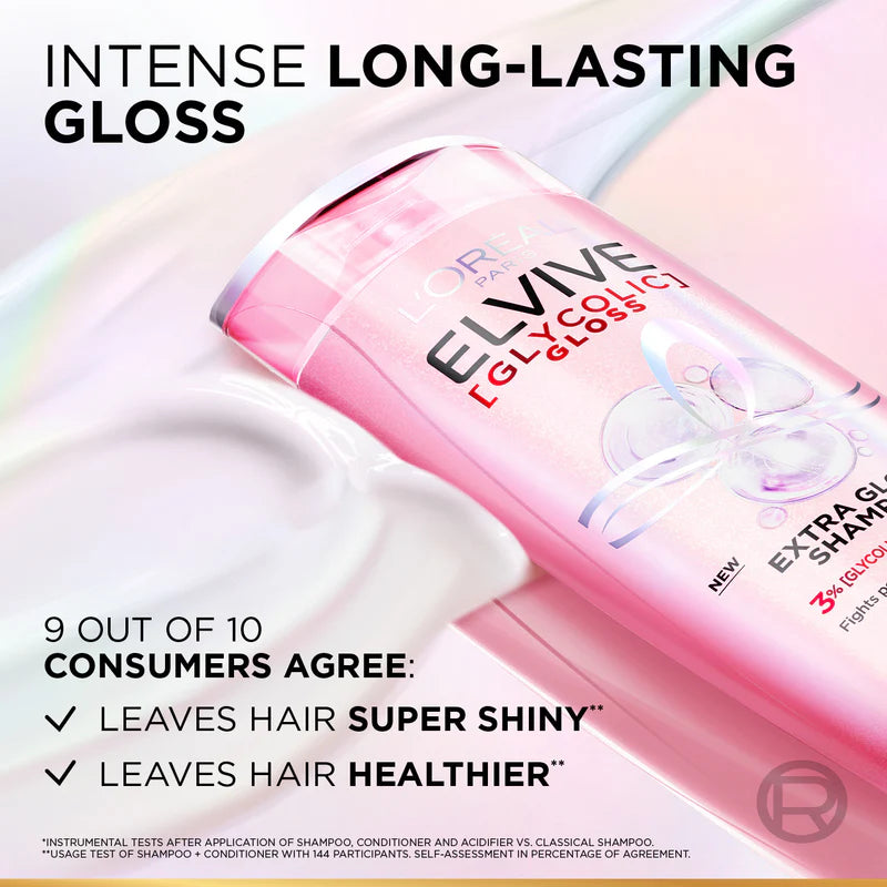 L'Oréal Paris Elvive Glycolic Gloss Extra Gloss Shampoo – Shine & Smooth Dull, Porous Hair