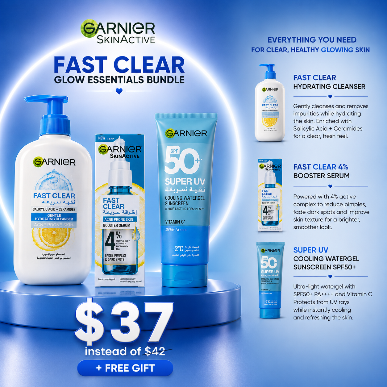 The Ultimate Garnier Fast Clear & Protect Daily Routine Bundle for Acne-Prone Skin