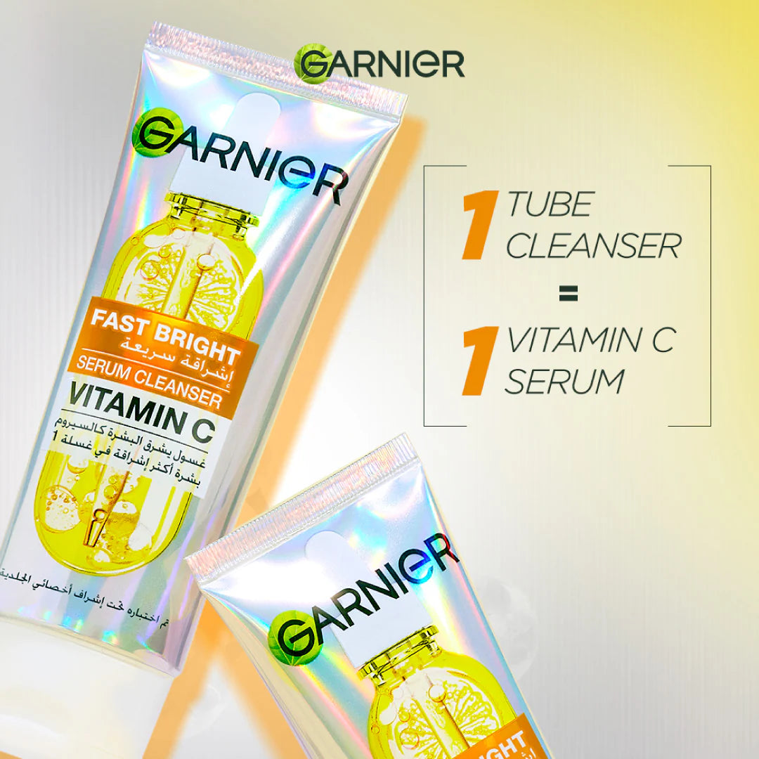 Garnier Fast Bright Serum Cleanser - Dual Action Foam Cleanser, Brightens in 1 Wash - For All Skin Types, Even Sensitive Skin