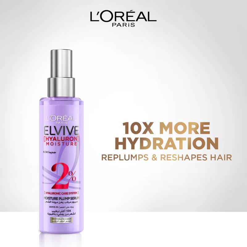 L’Oréal Paris Elvive Hyaluron Plump 2% Moisture Plump Serum – Hydrating Hair Serum for Dehydrated Hair