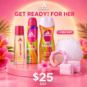 Adidas Get Ready! For Her Full Routine Bundle: Eau de Toilette, Body Spray, Nourishing Shower Gel & Free Spa Gift