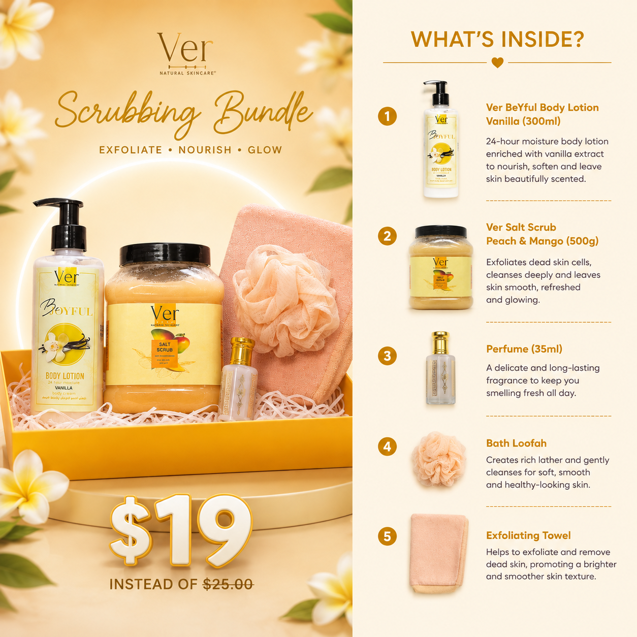Ver Natural Skincare Joyful Vanilla Body Scrubbing and Exfoliating Gift Set