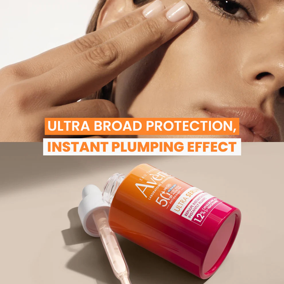 Avène Ultra Plumping Serum SPF 50+ Sunscreen 30ML | Ultra Light Hydrating Hyaluronic Acid Serum