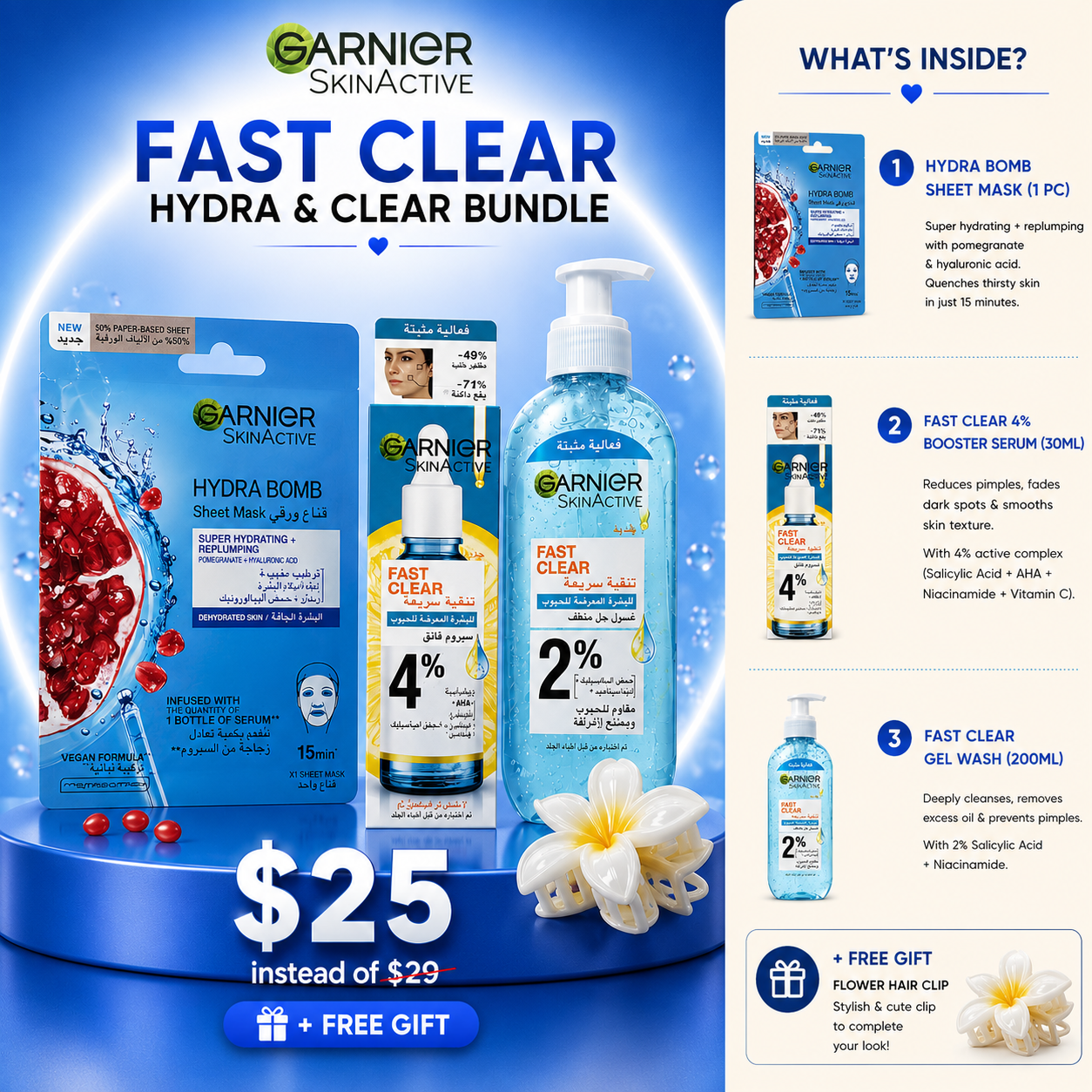 The Ultimate Garnier Hydra Bomb & Fast Clear Refreshing Skincare Routine Bundle