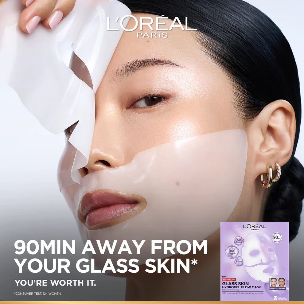 L'Oréal Paris Revitalift Glass Skin Hydrogel Glow Mask, Transform Your Skin For A Dewy, Plumped, Glass Skin In Only 90 Minutes