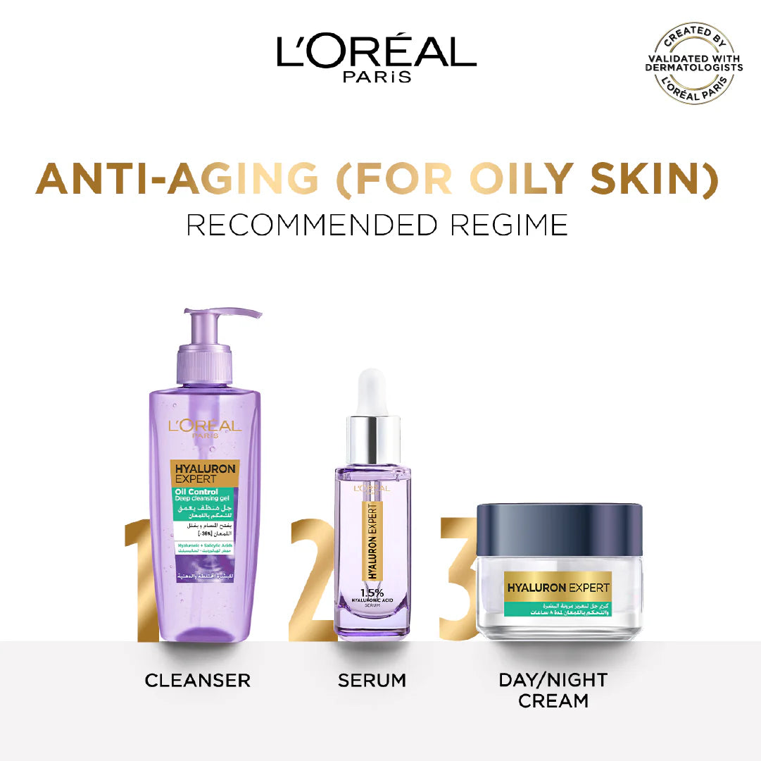 L'Oréal Paris Hyaluron Expert Oil Control Deep Cleansing and Hydrating Gel, With Hyaluronic Acid and Salicylic Acid, for Combination to Oily Skin - 200ml