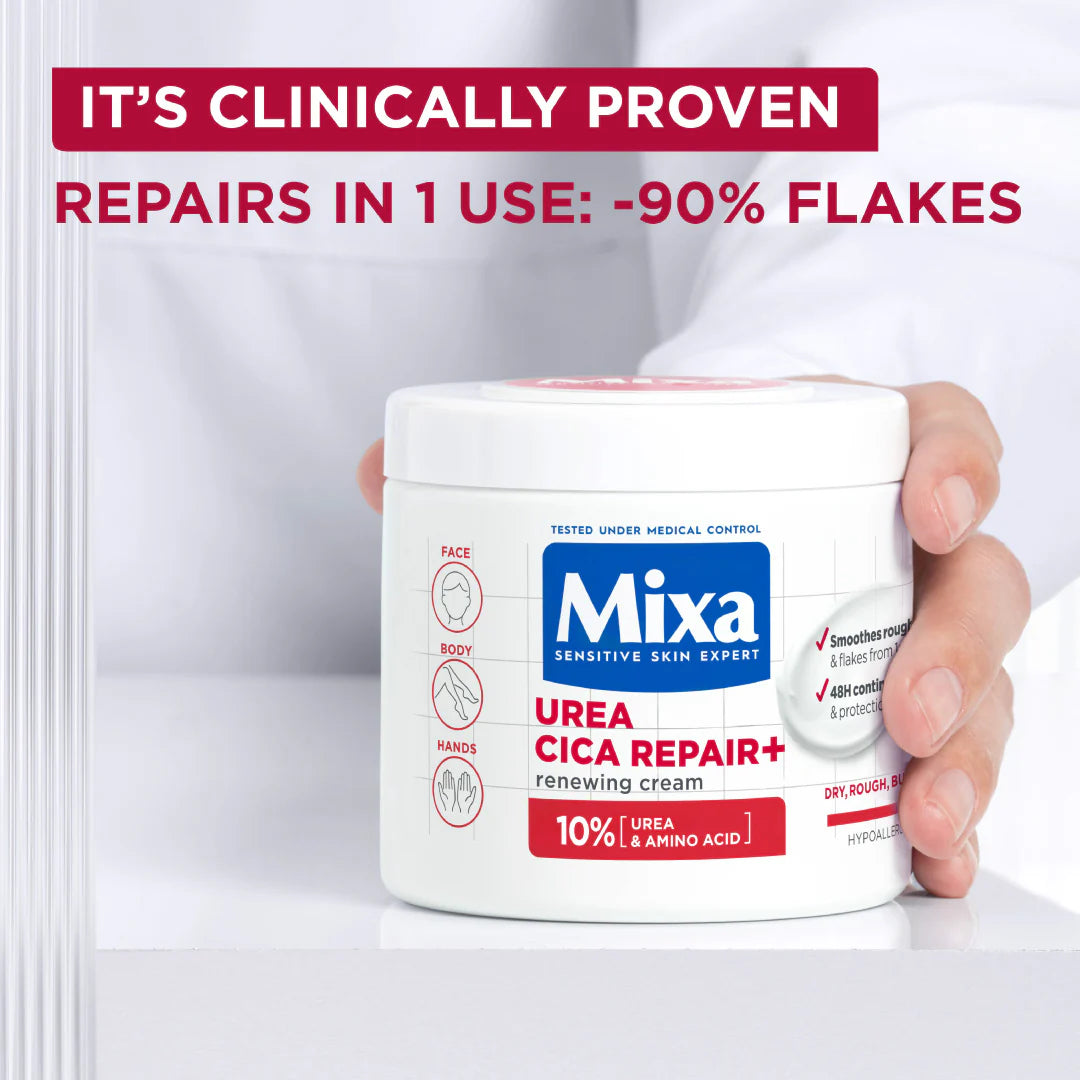 Mixa Urea Cica Repair Moisturizing Cream Jar For Keratosis Pilaris With 10% Urea and Niacinamide For Face, Hands & Body 400 ml