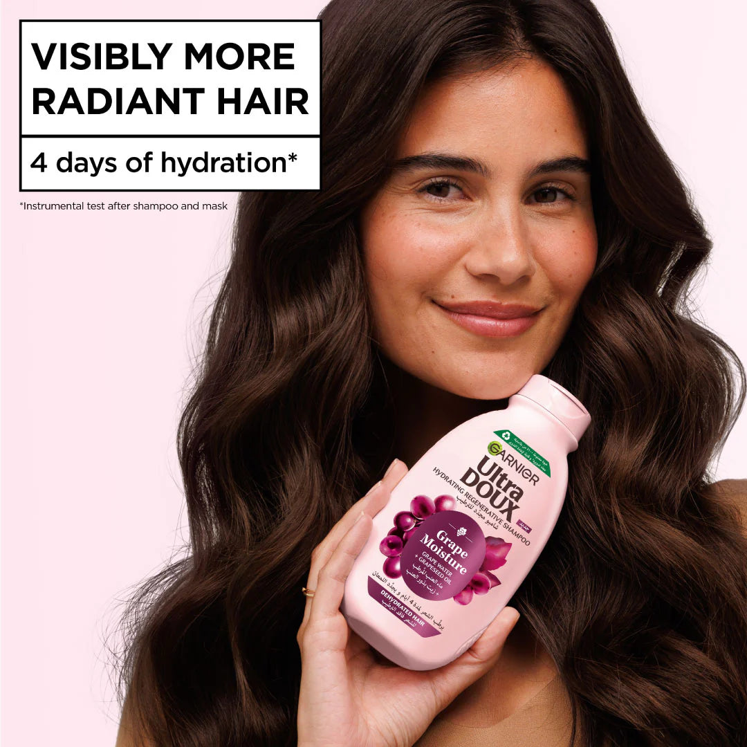 Garnier Ultra Doux Grape Moisture Hydrating Regenerative Shampoo for Dehydrated Hair With Hydrating Grape Water + Antioxidant Grapeseed Oil