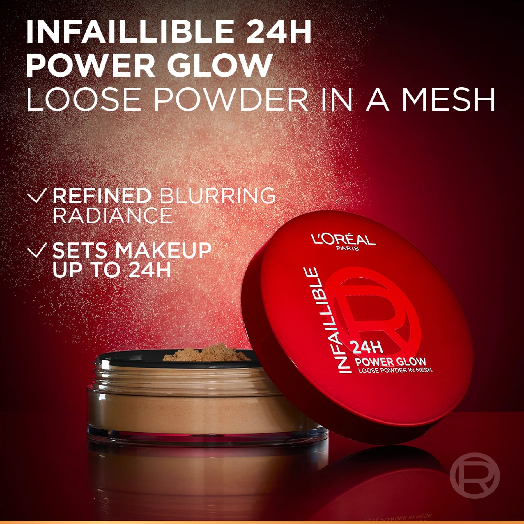 L’Oréal Paris Infaillible 24H Power Glow Loose Powder in Mesh, Pore Blurring, Radiant Glow, and Hydrating Formula