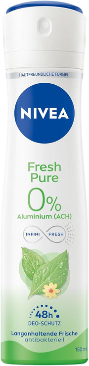 NIVEA Fresh Pure deodorant spray (150 ml), deodorant without aluminium (ACH) with jasmine fragrance and refreshing formula, deodorant with 48-hour protection and gentle care