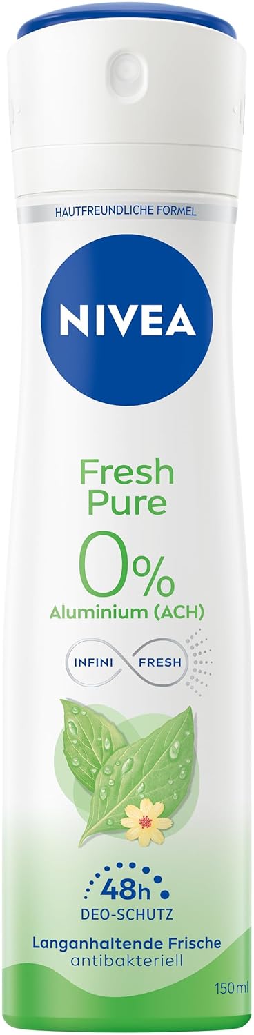 NIVEA Fresh Pure deodorant spray (150 ml), deodorant without aluminium (ACH) with jasmine fragrance and refreshing formula, deodorant with 48-hour protection and gentle care