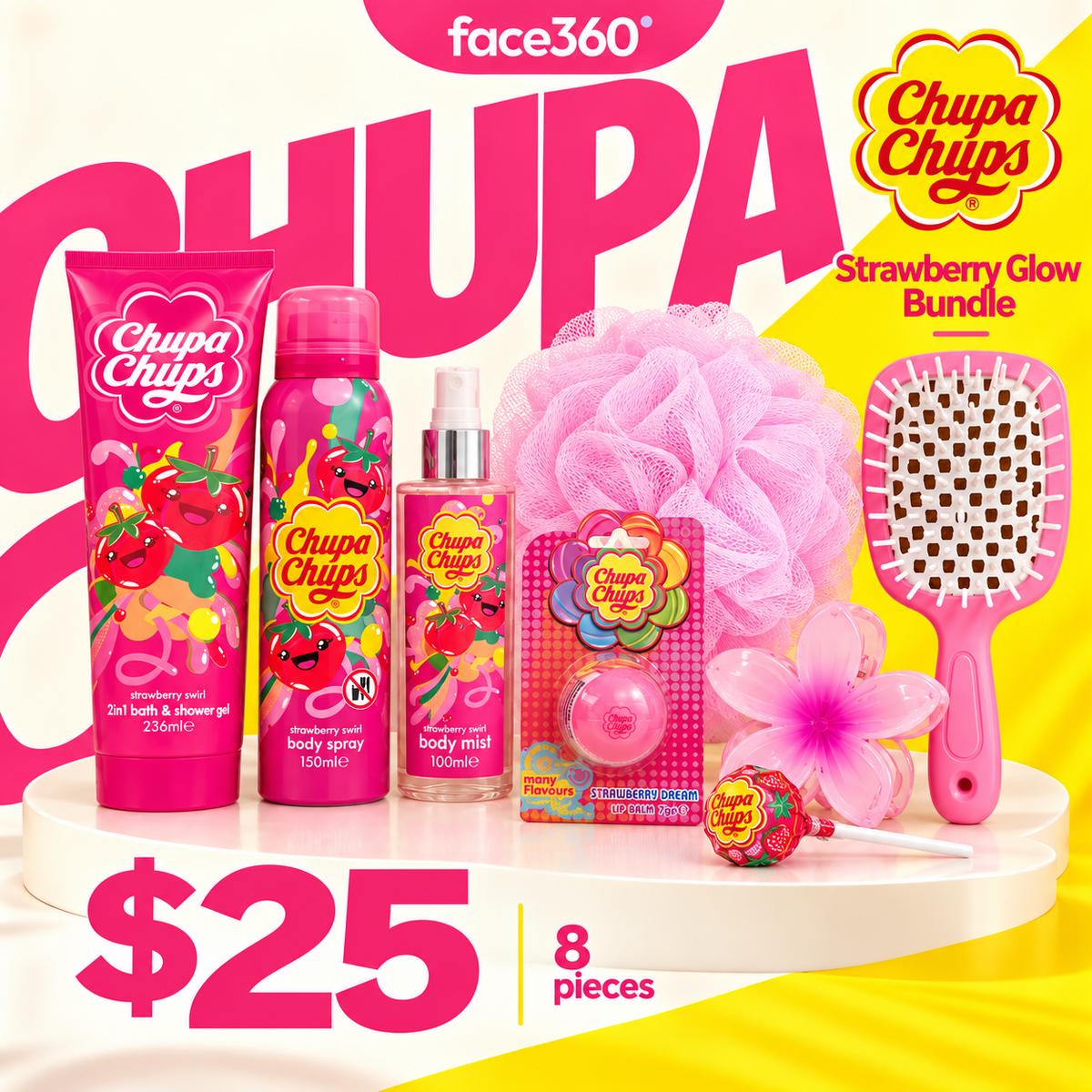 Chupa Chups Strawberry Glow 8-Pcs