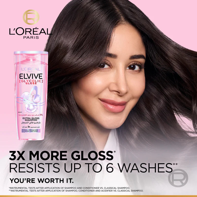 L'Oréal Paris Elvive Glycolic Gloss Extra Gloss Shampoo – Shine & Smooth Dull, Porous Hair