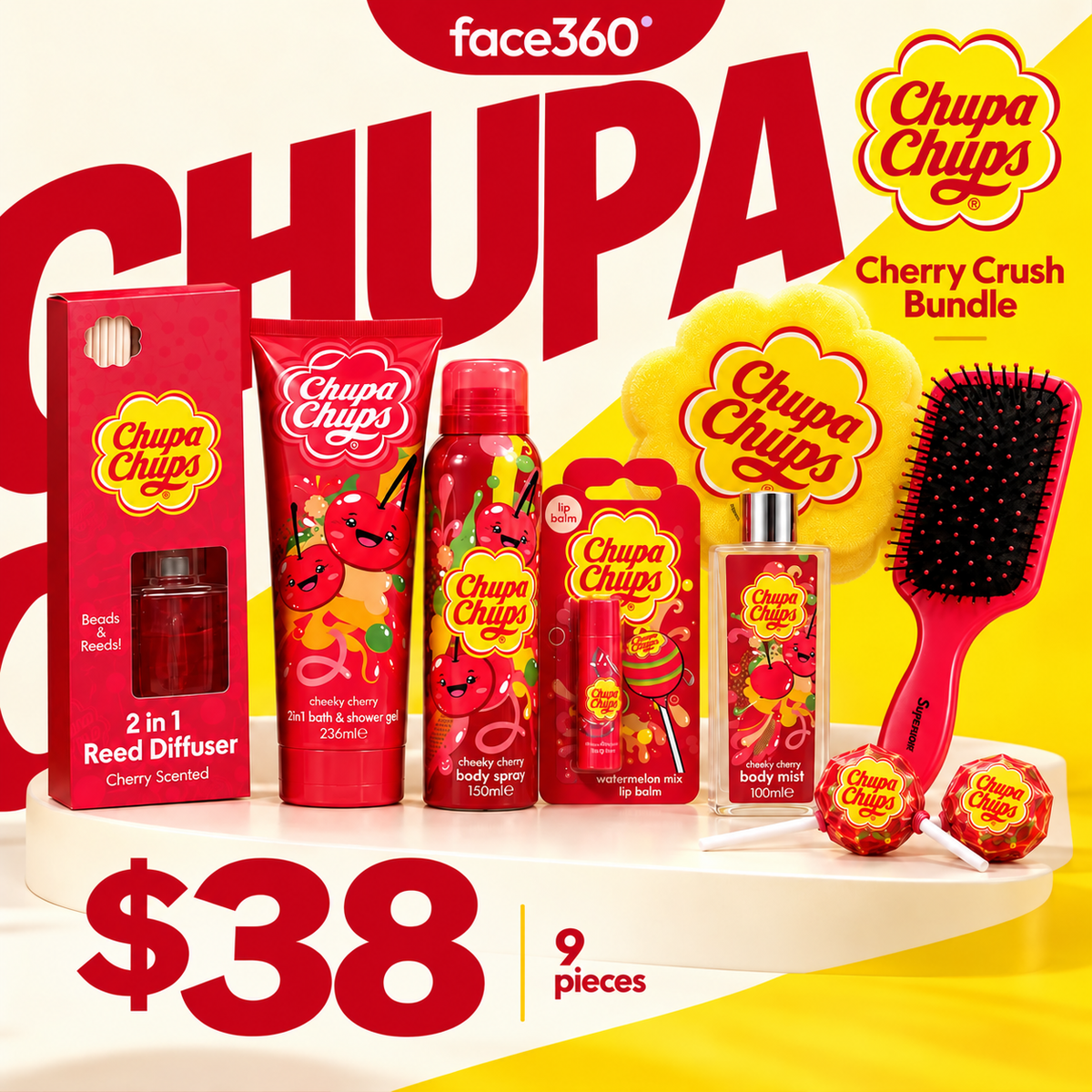 Chupa Chups Sweet Cherry Ultimate 9-Piece Self-Care Set