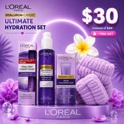 L'Oréal Paris Hyaluronic Acid Glow & Anti-Aging Kit – Full Face Routine with Glass Skin Liquid Cream, Cleansing Gel, Eye Cream & Free Spa Gift Set