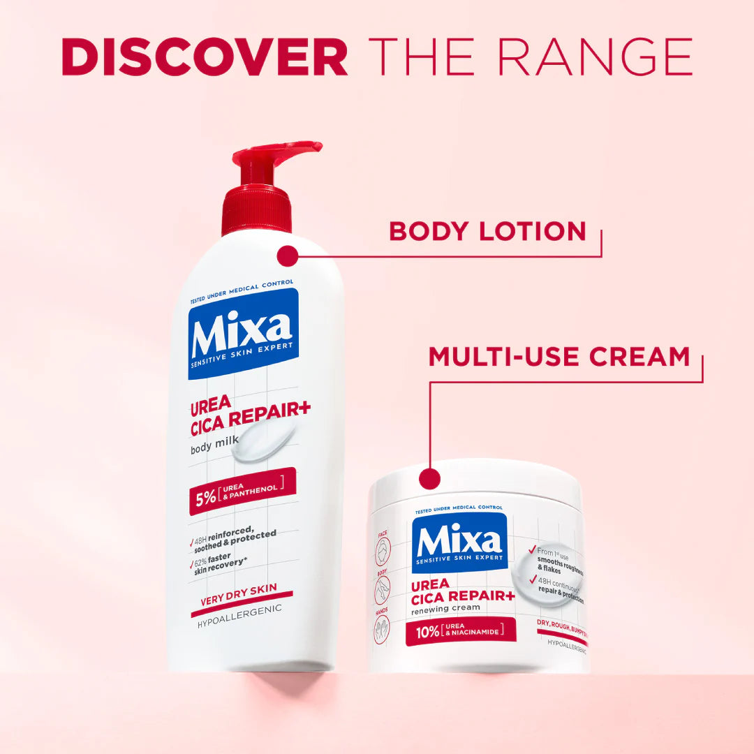 Mixa Urea Cica Repair+ Body Lotion For Keratosis Pilaris, Dry, Flaky, Strawberry, Rough, & Fragile Skin & Tiny Reddish Bumps 400 ml