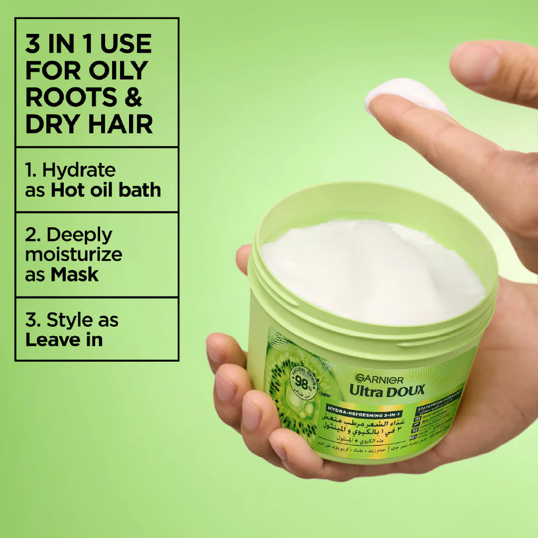 Garnier Ultra Doux Hair Food Kiwi Hydrating Hair Mask for Oily Roots & Dry Hair 390ml
