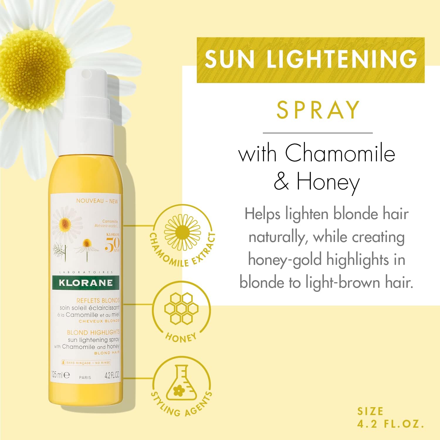 Klorane Sun Lightening Spray With Chamomile And Honey For Blond Hair 125ml