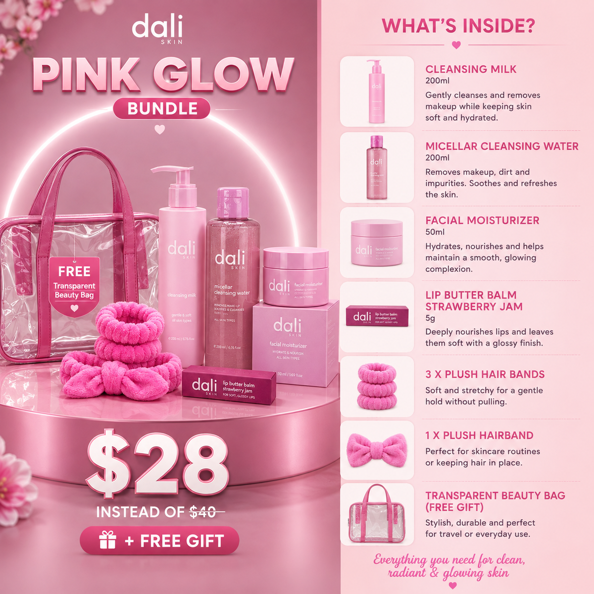 Dali Skin Pink Glow Complete Radiance & Skincare Bundle ($28 | Save $12)