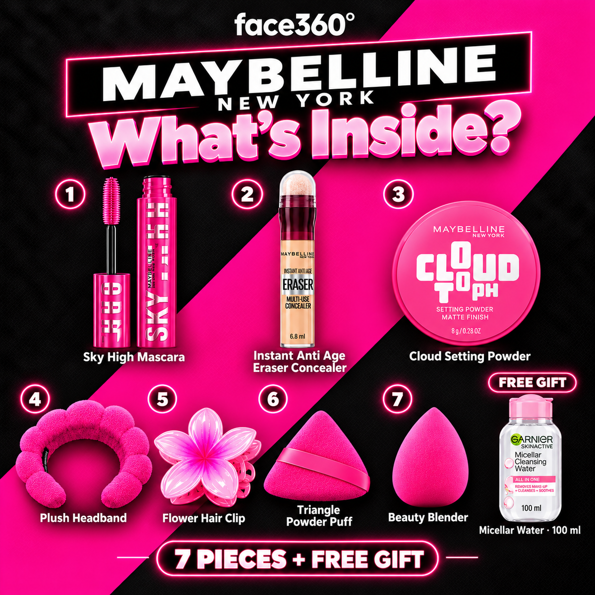 Maybelline New York 7-Piece Makeup Bundle + FREE Garnier Micellar Water – Only $32!