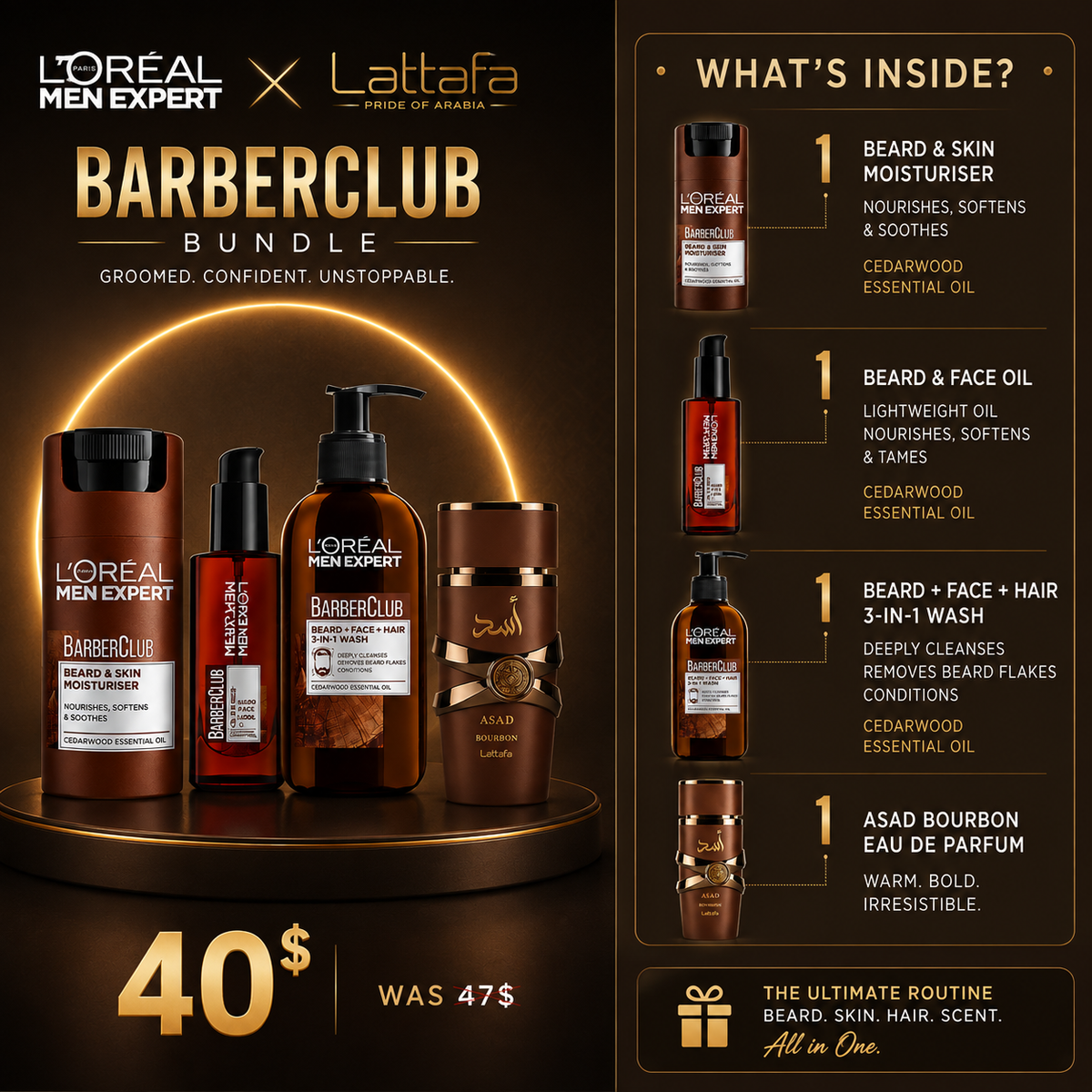 L'Oréal & Lattafa Men's Care Bundle: A curated selection of high-end grooming products designed to keep you fresh, confident, and styled.