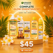 Garnier Fast Bright Complete Skincare Collection – Vitamin C Wash, Night & Booster Serums, Sunscreen Mist, Cleansing Water & Free Gift Set