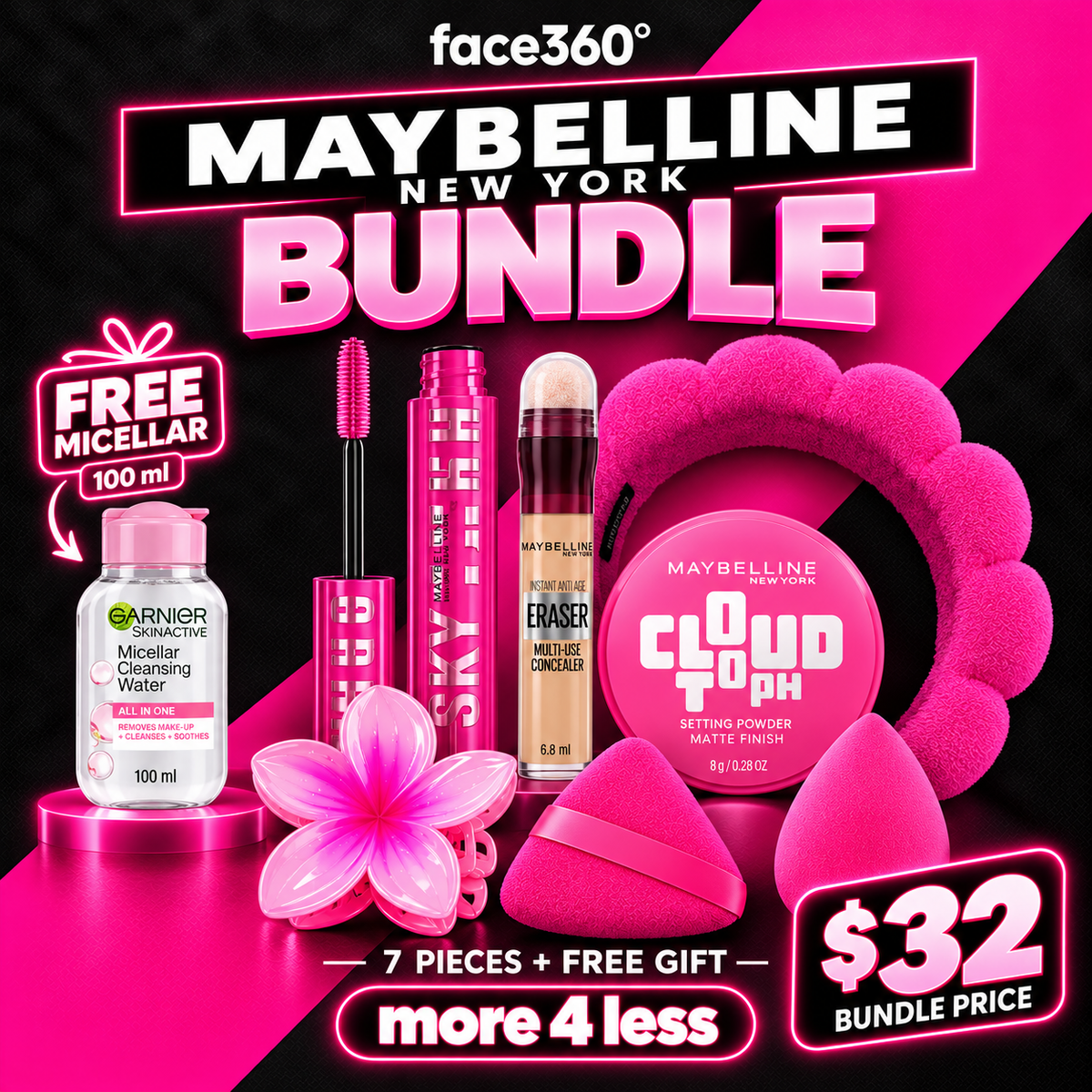 Maybelline New York 7-Piece Makeup Bundle + FREE Garnier Micellar Water – Only $32!